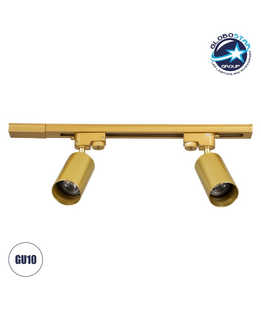 GLOBOSTAR® LEO 60358 Μοντέρνο Φωτιστικό Οροφής με Ντουί 2 x GU10 AC 220-240V IP20 - Χρυσό Πλατίνα - Μ50.5 x Π6 x Υ20cm